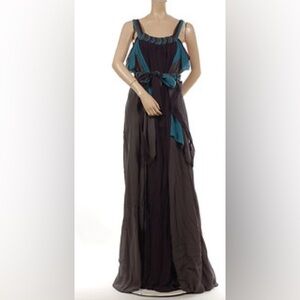 BCBGMAXAZRIA Runway Silk Maxi Gown – Turquoise & Dark Grey – Size XXS